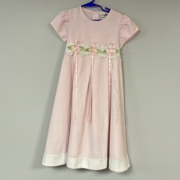 Rare Editions girl dress size 4 - elegant pale pink dress with ribbons / flowers - Picture 2 of 8
